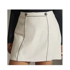Maeve Anthropologie Mini Skirt Structured Ivory Linen Blend Stretch Size 12